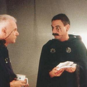 Malcolm McDowell and Robert Sigl during the shooting of LEXX:THE DARK ZONE.