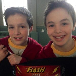 Actor Logan Williams on right with his stunt double for The Flash