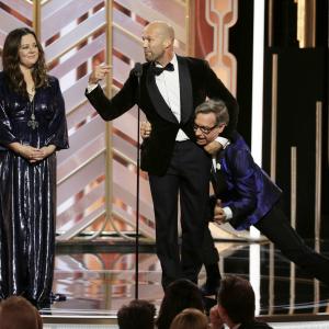 Jason Statham, Paul Feig and Melissa McCarthy at event of 73rd Golden Globe Awards (2016)