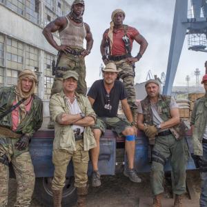 Dolph Lundgren, Sylvester Stallone, Wesley Snipes, Jason Statham, Terry Crews, Patrick Hughes and Randy Couture in Nesunaikinami 3 (2014)