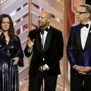 Jason Statham Paul Feig and Melissa McCarthy at event of 73rd Golden Globe Awards 2016