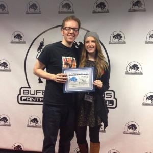 Ryan and Alysa King celebrate Holy Hell's Best Comedy Feature award at the Buffalo Fantastic Film Festival.