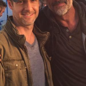 Jeffery Dean Morgan with Christopher Rob Bowen on set of Bus 657 directed by Scott Mann