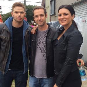 Kellan Lutz from Twilight Gina Carrano from Fast and Furious 6 and Christopher Rob Bowen on set of Extraction starring Bruce Willis