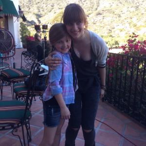 Isabella and Aubrey Peeples on the set of Jem and the Holograms
