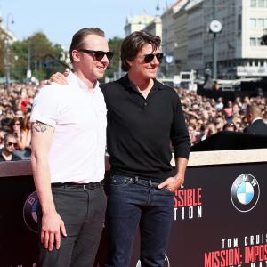Tom Cruise and Simon Pegg at event of Neimanoma misija slaptoji tauta 2015