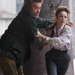 Still of Robert Downey Jr and Rachel McAdams in Sherlock Holmes 2009