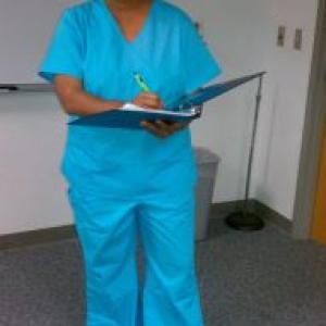 Nicole on set of student film Memories playing role of Nurse
