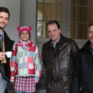 Freigeist van Tazzy playing the role of a teacher in the short film Omission with Silvan Buess left Nouara Arris 2nd from left and Daniel Hensch right on 15th November 2014 in Winterthur canton of Z252rich Switzerland