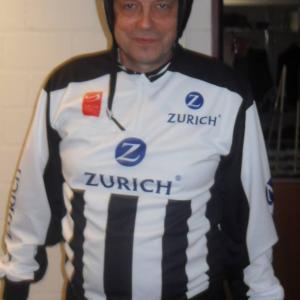 Freigeist van Tazzy playing the role of an ice hockey ref in a web advertising for the Z252rich Insurance Group on 5th October 2014 in K252snacht canton of Z252rich Switzerland