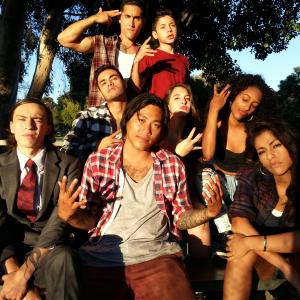 Zak Dayne Gabriel Chavarria Tracy Perez Keir Gilchrist and Steven Fernandez on Set of Los Out of My Chest