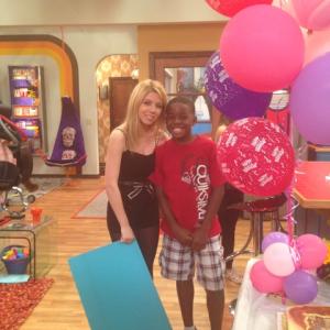 Jeanette McCurdy and Wade Maurice Johnson Jr. On set Sam & Cat. Celebrating Jeanette & Ariana's Birthday