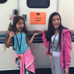 Emily with sister Gracie at the family trailer at Paramount Pictures studios for Nickelodeon's Ultimate Halloween Costume Party.
