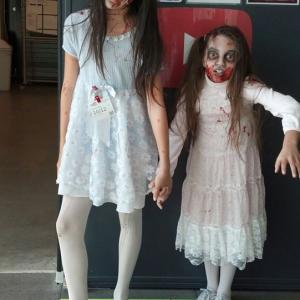 Zombie girls Emily Rey and sister Gracie Miller as Zombies for the YouTube short film World of the Dead