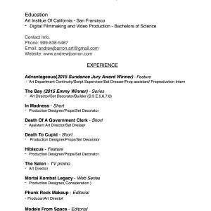 Resume updated 3/1/15 - PT 1