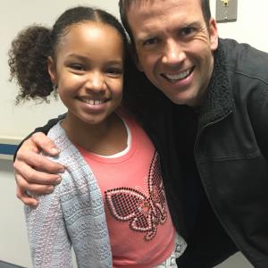 Brooklyn-Bella on set of NCIS New Orleans with actor Lucas Black.