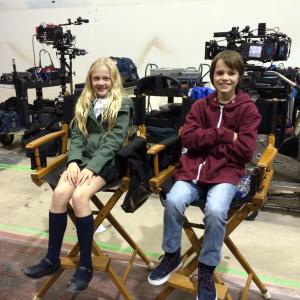 With Sarah Abbott on the set of Heroes Reborn 2016. Young Malina and young Tommy.