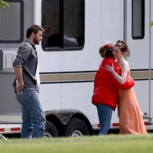 July 12th 2013 On the set of Cut Bank in Edmonton with Teresa Palmer and Liam Hemsworth