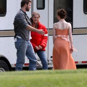 July 12th 2013 On the set of Cut Bank in Edmonton with Teresa Palmer and Liam Hemsworth