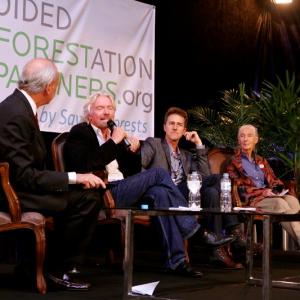 Jeff Horowitz far left facilitating conversation with Richard Branson Ed Norton and Dr Jane Goodall at international climate event in Rio