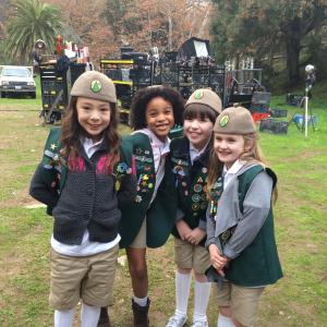 Ashlyn with Aubrey AndersonEmmons Rigel Blue and Aubree Young on location with Modern Family
