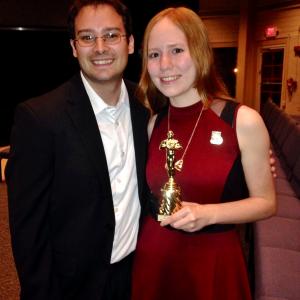 Abigail Rodriguez after winning Best Editor for a 6min Film in the 2014 180 Film Festival standing alongside editor and film maker James Tikunoff
