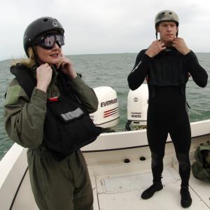 CNN Correspondent Alex Quade with Air Force Spec Ops Pararescuemen, about to be rescued at sea, for her 
