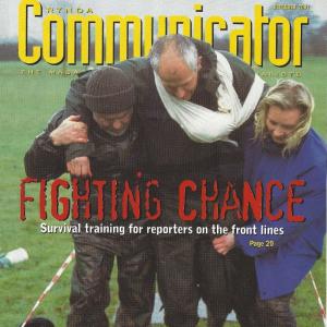 War Reporter Alex Quade on front cover of RTNDA Communicator magazine in association with her exclusive article on journalist survival training in hostile environments after 9/11.