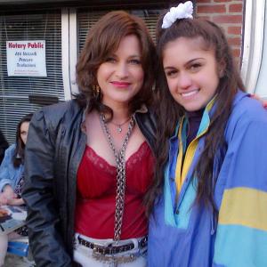 Patricia Arquette and Analaura Cataldi on the set of The Wannabe