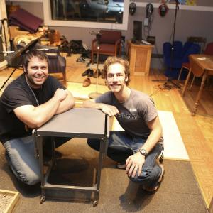 Sound designer Nate Jones (Adventures In Odyssey) with Nathan Jacobson at the Focus On The Family recording studio in Colorado Springs.