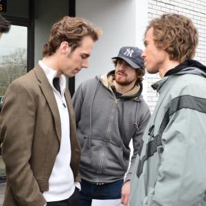 Production still of Nathan Jacobson with director Matthew Perdie and Kaiser Johnson on the set of Romans XIII (2014).