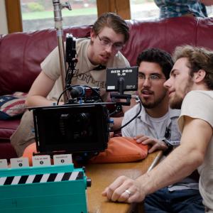 Production still of left to right gaffer Phillip Bolzman Director of Photography Alex Lerma and Nathan Jacobson on the set of Wanted 2014