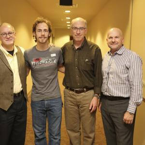 Left to right Peabody awardwinning writer Paul McCusker Nathan Jacobson executive producer of Adventures In Odyssey Dave Arnold and Focus On The Family Vice President of Content Creation Jim Mhoon at the FOTF headquarters in Colorado Springs