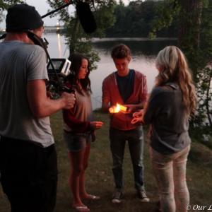Filming a riverside sparkler sequence next to the Mississippi River