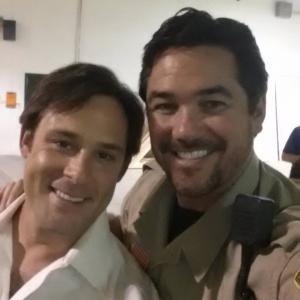 Jason Wiechert and Dean Cain between scenes on the set of the movie Deadly Sanctuary