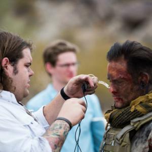 Behind the scenes photo of Director Ryan Johnston and Jason Wiechert from the set of the movie Guardian