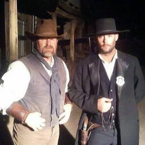 Behind the scenes photo of Jeff McCarroll (Left) and Jason Wiechert (Right) starring in Art of War Pictures film 