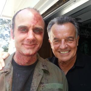 with Ray Wise on set of Night of the Living Deb after removing much of the makeup