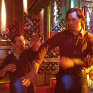 Victor Webster and Ron Balicki working out choreography on the movie, A Good Man.
