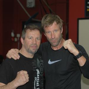 Aaron Eckhart and Ron Balicki training for the movie I Frankenstein