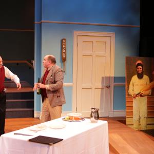 Amanda Spinella as audience plant Christine Patterson, Neil A. Casey as Francis Henshall, and John Davin as Alfie in The Lyric Stage Company of Boston's One Man, Two Guvnors (2013)