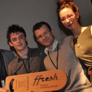 Daniel Cripps Ashley Whitfield Raphael Biss and Vaia Ikonomou Winners of the best undergraduate short film in the Ffresh film festival 2012