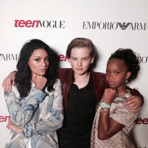BEVERLY HILLS, CA - SEPTEMBER 26: (L-R) Actors Bianca Santos, Garrett Wareing and Quvenzhańe Wallis attend the 12th Annual Teen Vogue Young Hollywood Party with Emporio Armani on September 26, 2014 in Beverly Hills, California