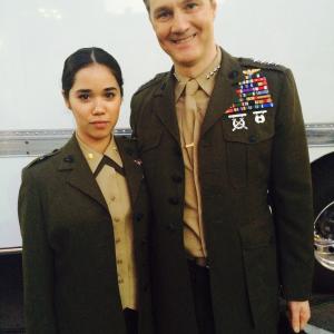Anelys Serrano and David Morrissey on set of Extant 2015