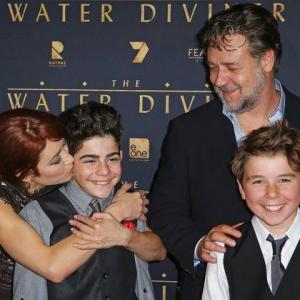 Olga Kurylenko Dylan Georgiades Russell Crowe and Ben Norris at the Melbourne Premiere of The Water Diviner