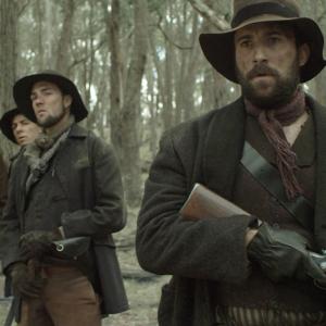 Still from THE LEGEND OF BEN HALL with actors (left to right) Steve Jaeger, Steven Sammut, Nathan Luke and Micheal Resce