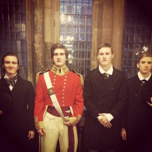 Jack Gover with fellow cast members on set of The Black Prince  2015