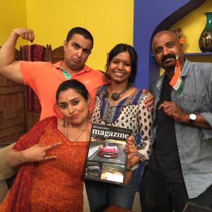 With the cast of Peace of Mind Guaranteed - Chriselle Almeida, Nish Shokeen, Vasanth Santosham