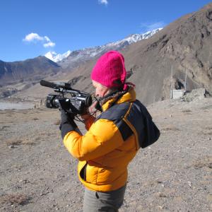 Mira Arad filming in the Himalayas.