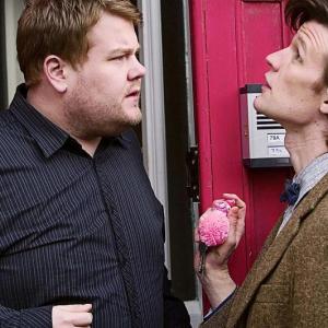 Still of James Corden and Matt Smith in Doctor Who (2005)